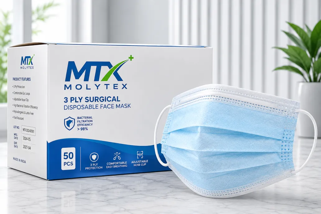 Molytex 3-ply surgical face mask and box